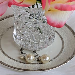 Sterling Silver Large Faux Pearl Drop Screwback Earrings